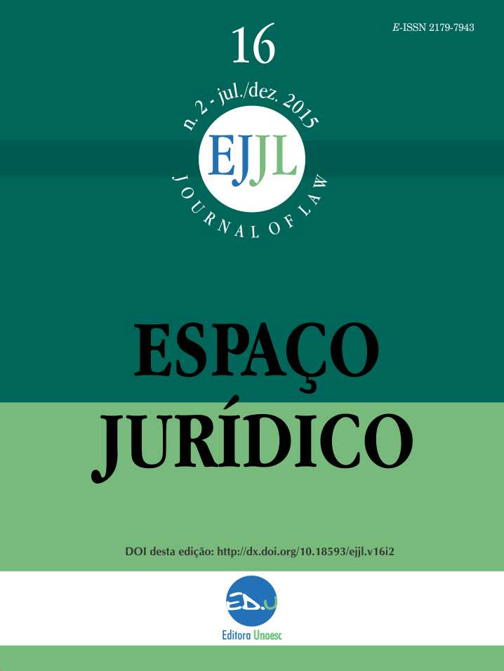 					Visualizar v. 16 n. 2 (2015): ESPAÇO JURÍDICO JOURNAL OF LAW [EJJL]
				